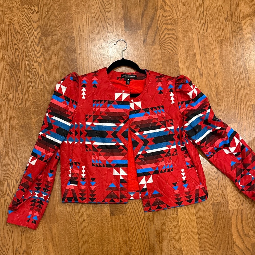 Aqua Red Geometric Blazer